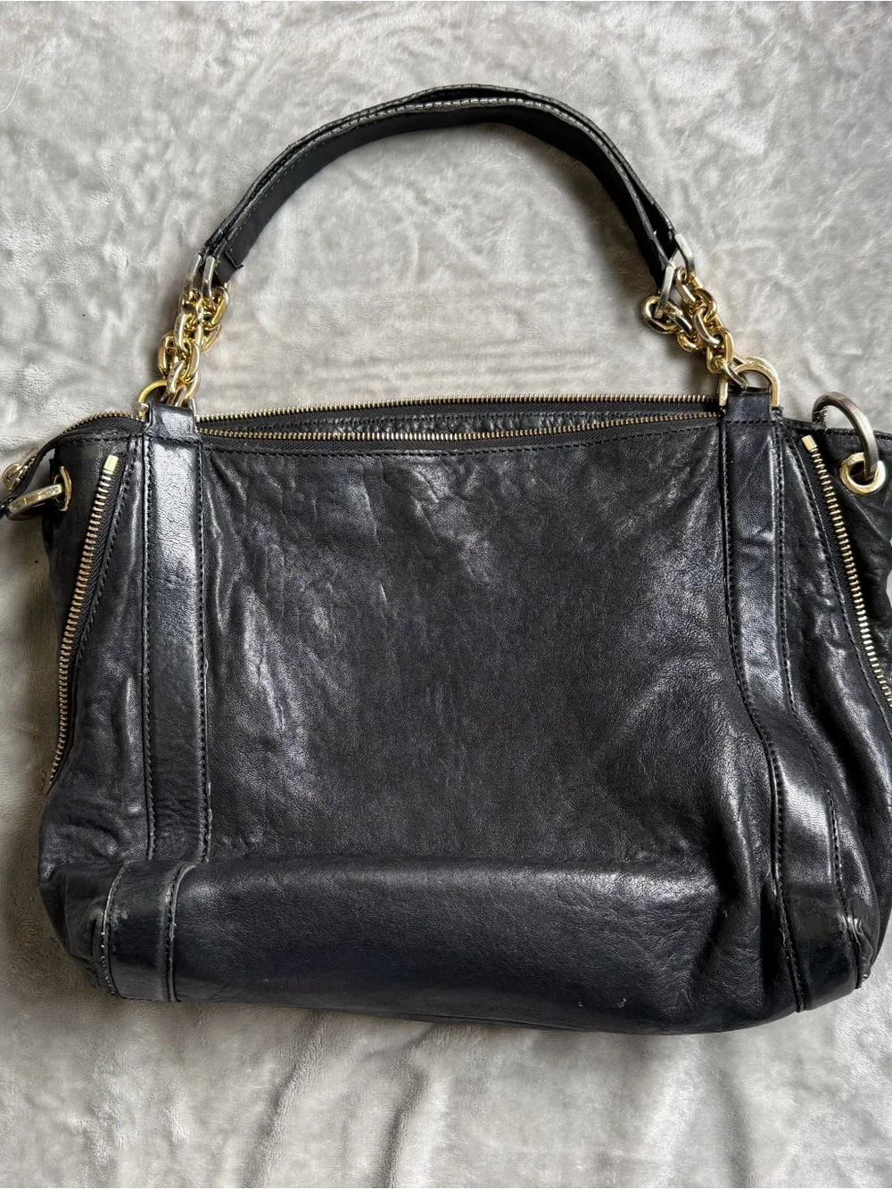 Michael Kors Black Leather Shoulder Bag with Gold Hardware